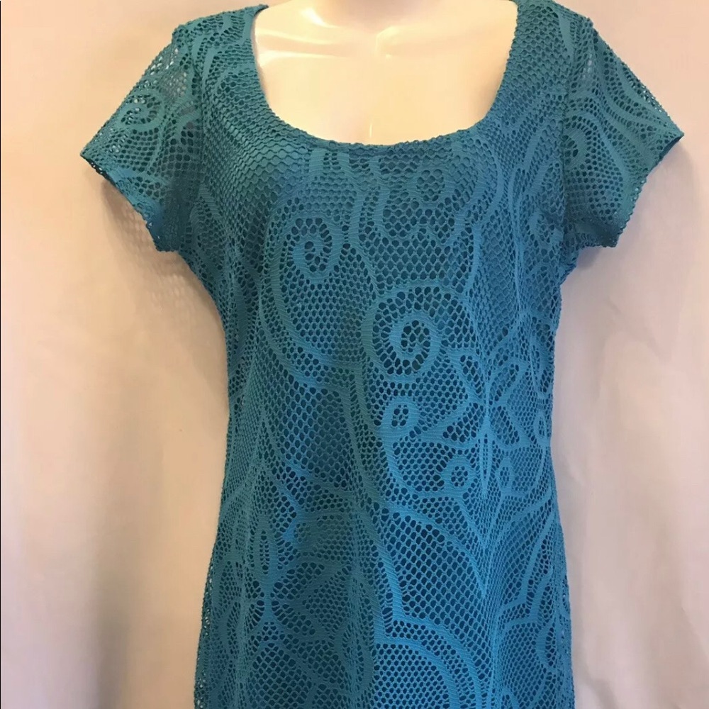 Ronni Nicole Med Dress Teal Eyelet Stretch Knit